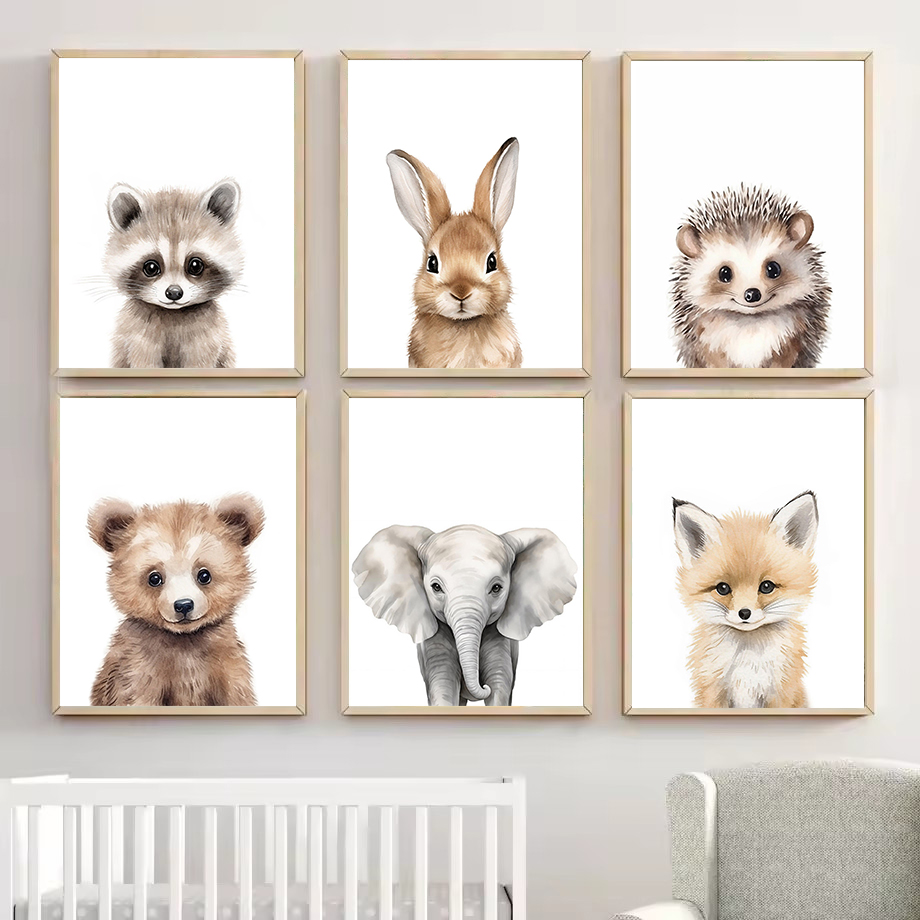 Baby Nursery Paintings - 1 Stuk Aquarel Bosdieren Baby Dieren