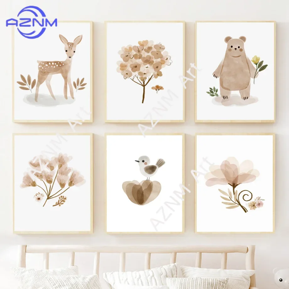 Baby Nursery Paintings - Boho kinderkamer wanddecoratie canvas - schattige