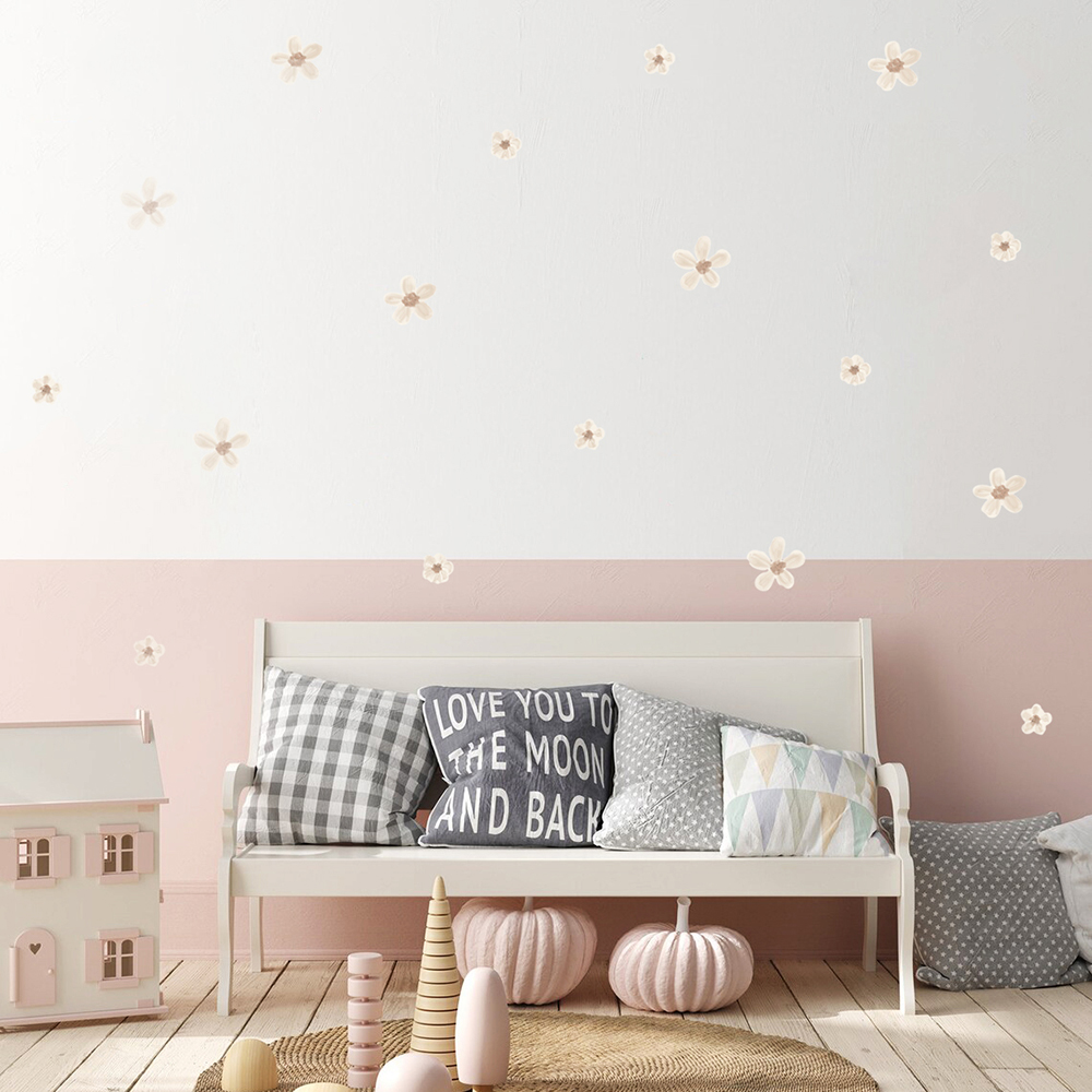 Baby Nursery Labels - Boho effen gekleurde bloemen kinderkamer muurstickers