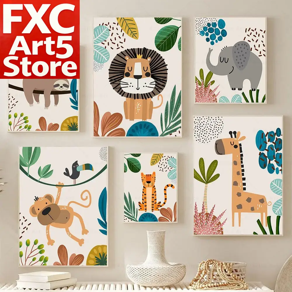 Baby Nursery Paintings - Boho Aap Leeuw Giraffe Vogel Zebra