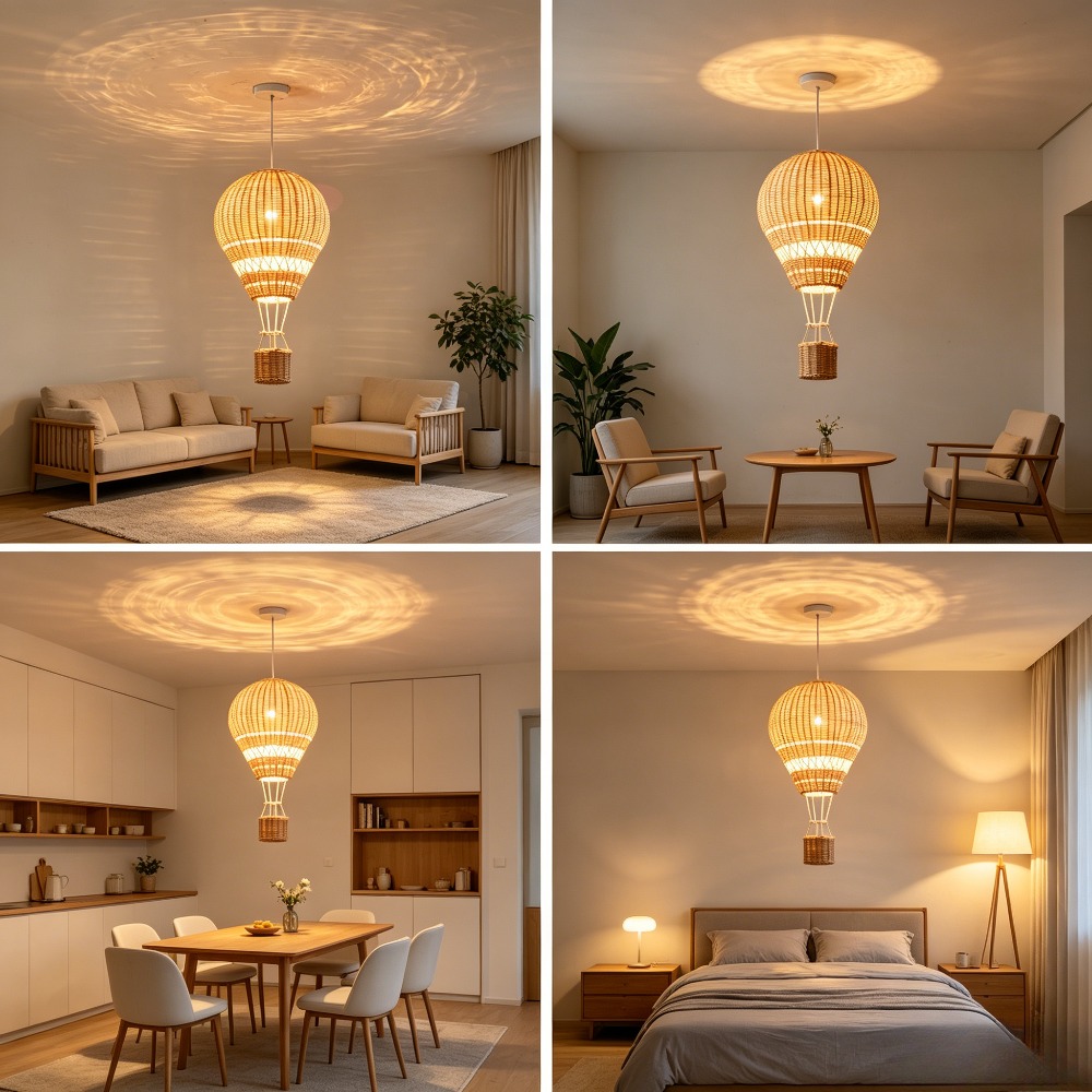Baby Nursery Knobs - Heteluchtballon kroonluchters LED kinderkamerlamp handgemaakte rotan
