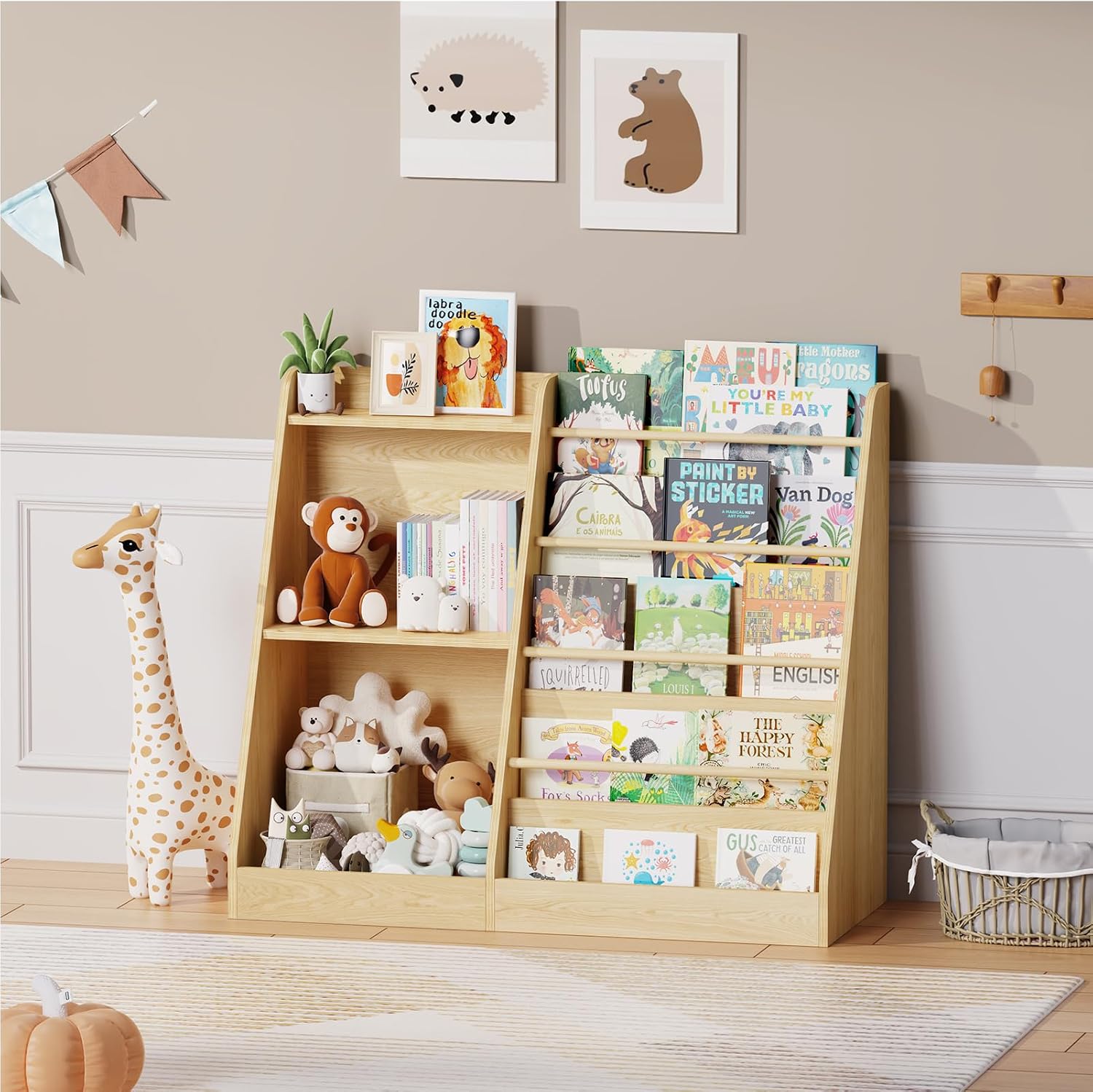Baby Nursery Bookcase - Kinderboekenplank Montessori, voorzijde gericht, 5 lagen,