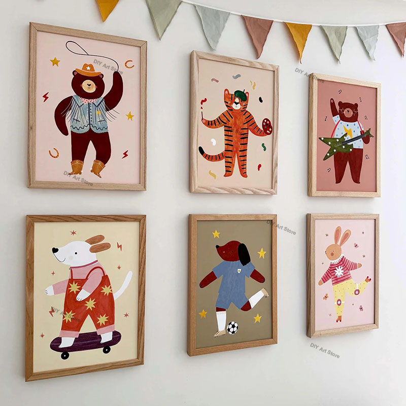 Baby Nursery Items - Grappige cartoon dieren kinderkamer wanddecoratie canvas