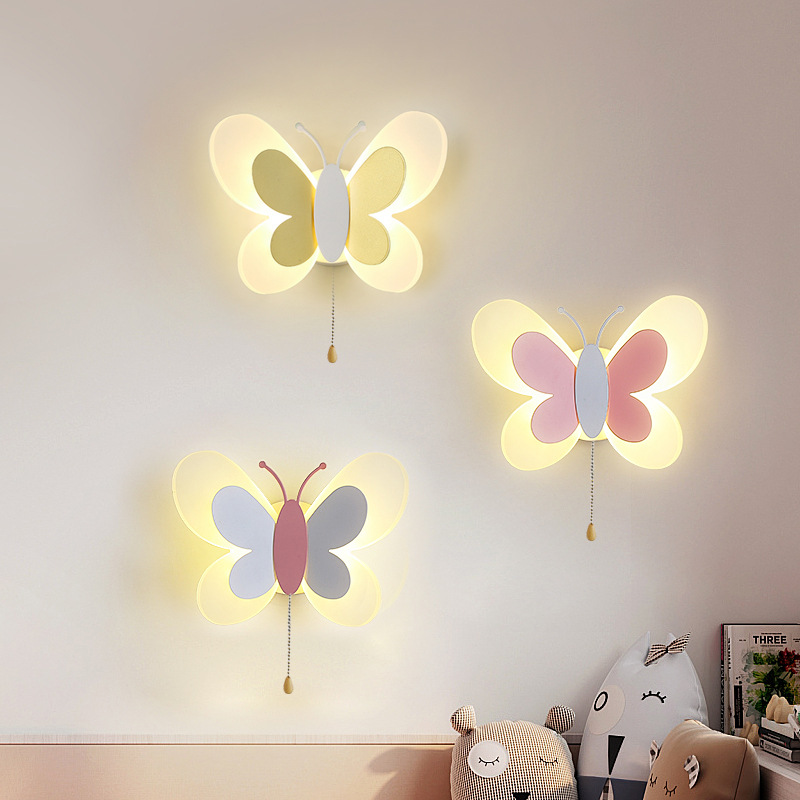 Baby Nursery Knobs - Cartoon Leuke Blauw Roze Vlinder Wandlamp