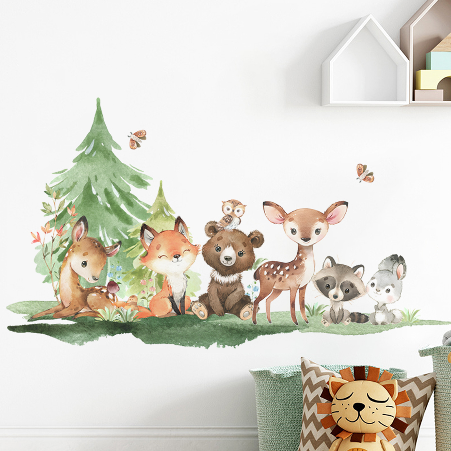 Baby Nursery Forest Theme - Bosdieren thema beer herten konijn kindermuurstickers