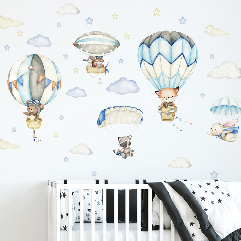 Baby Nursery Labels - Cartoon Schattige Dieren Luchtballon Muurstickers voor
