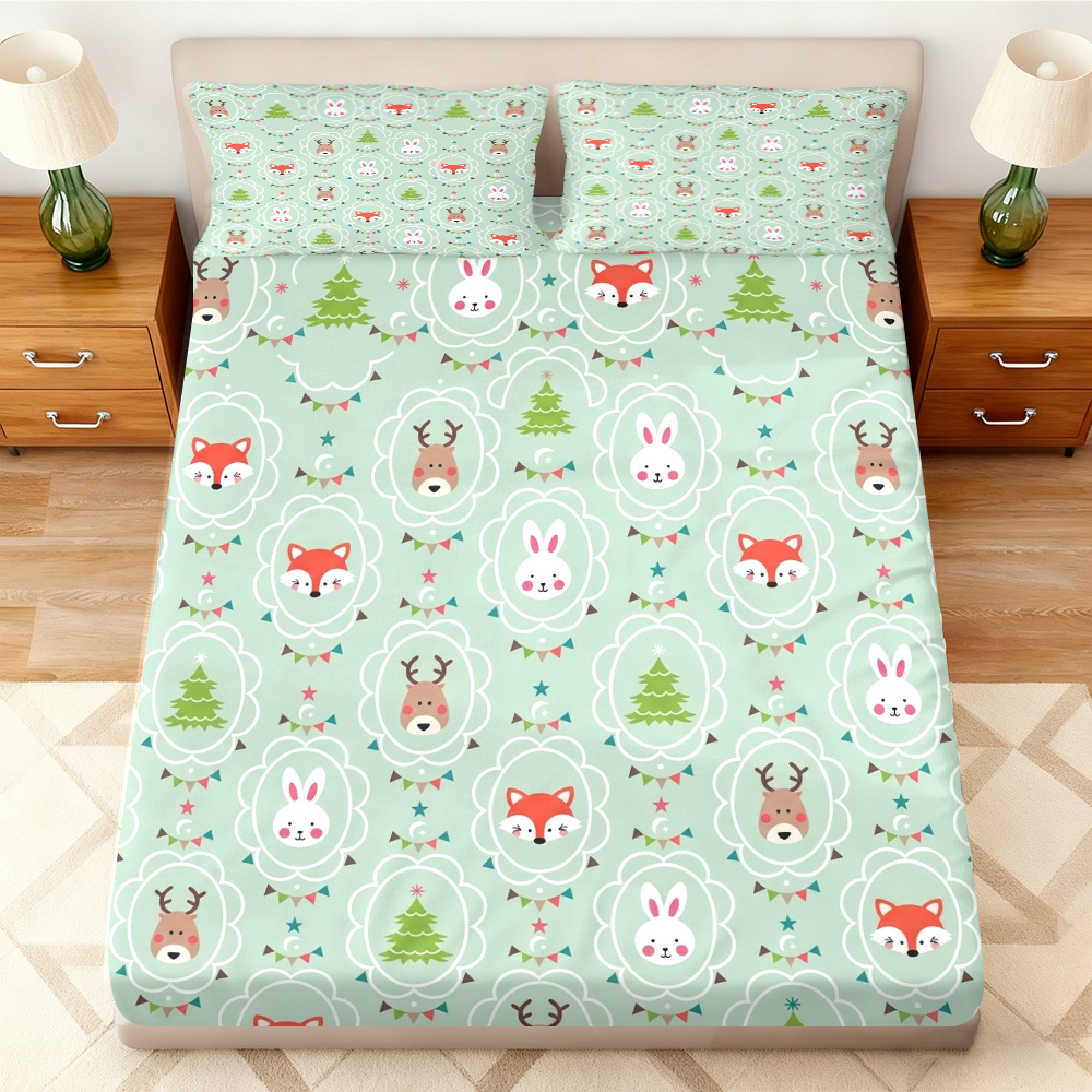 Baby Nursery Forest Theme - Kerstboom-dierenbeddengoedset (driedelig), matrasbeschermer, ademend polyester materiaal