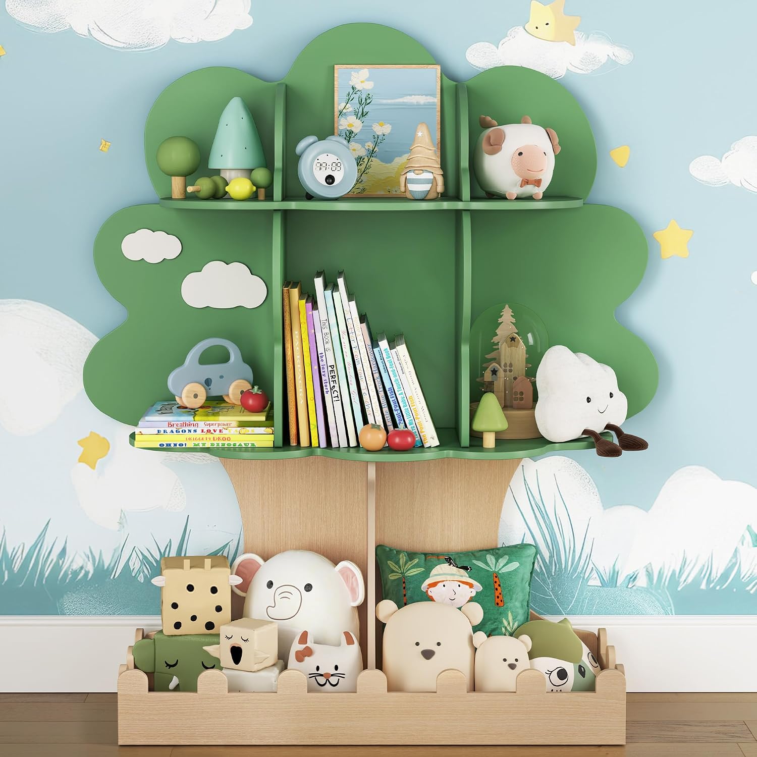 Baby Nursery Bookcase - Peuter Boomvormige Boekenplank Baby Montessori Houten