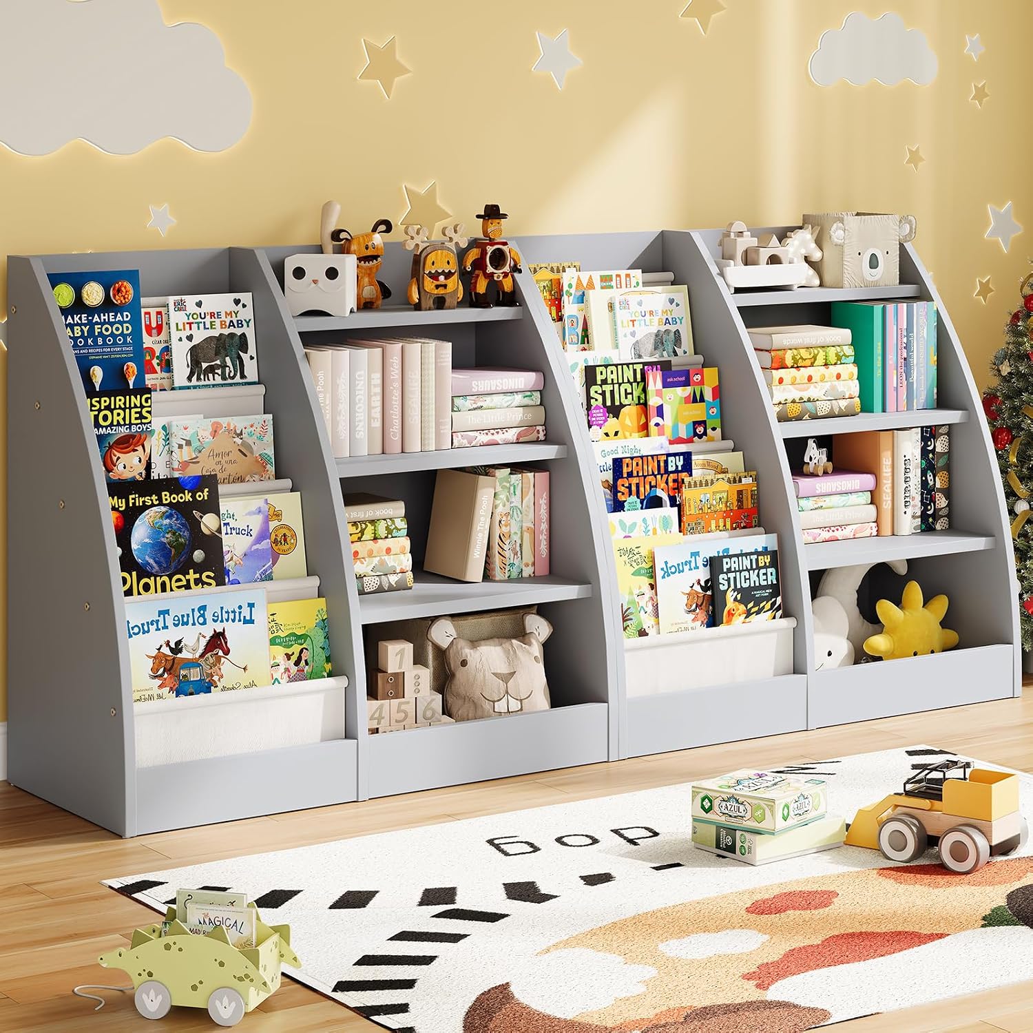 Baby Nursery Bookcase - 4-laags kinderboekenkast, set van 2, houten