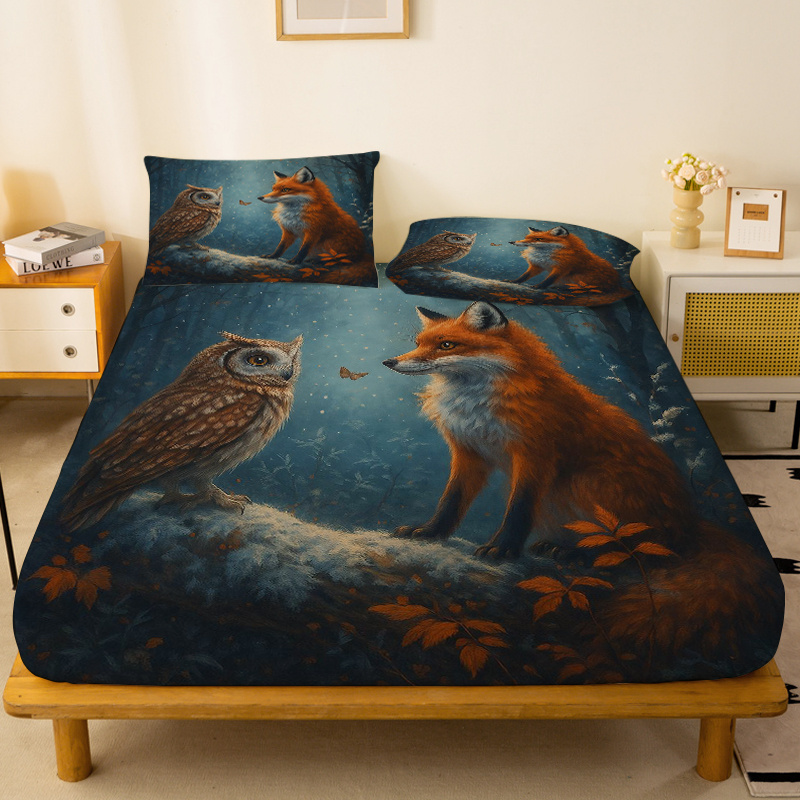 Baby Nursery Forest Theme - Owl Fox Forest Matrasbeschermer Ademend Polyester