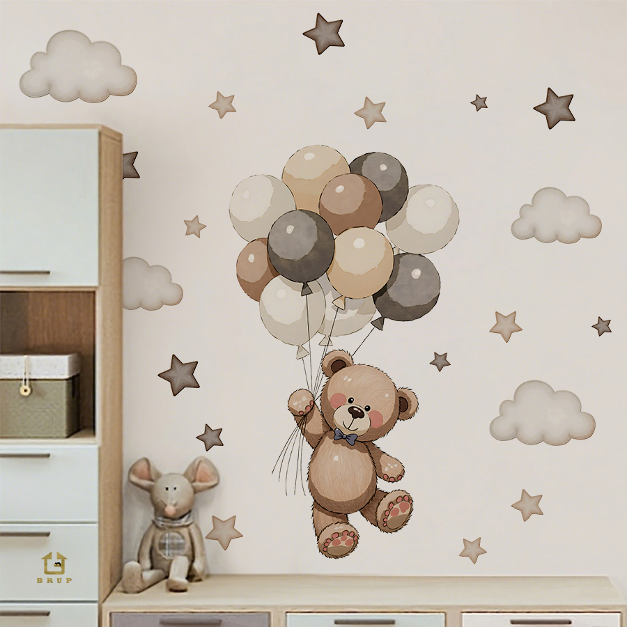 Baby Nursery Labels - Schattige teddybeer muurstickers, verwijderbaar decor met