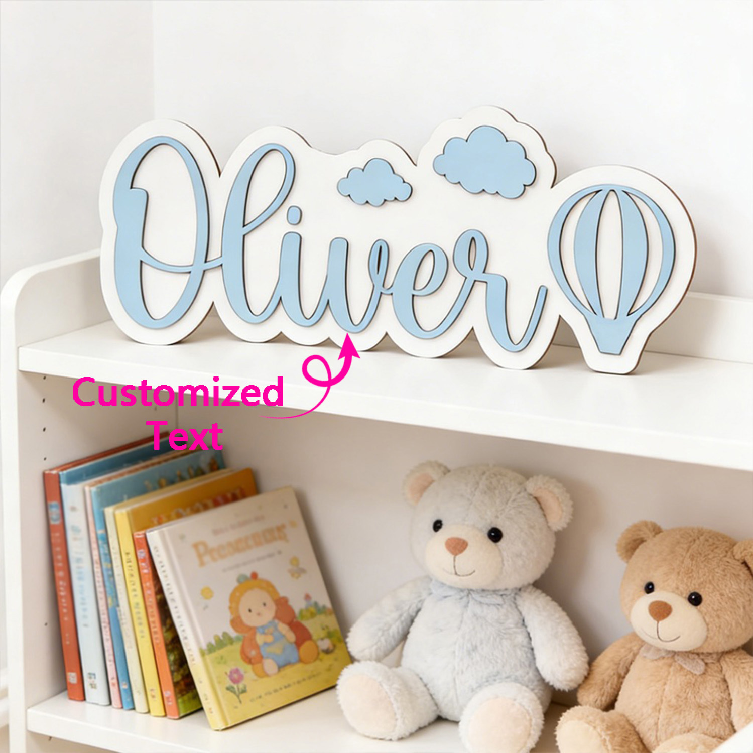 Baby Nursery Toy - Gepersonaliseerde warmeluchtballon & wolk naamkamerbord, aanpasbaar