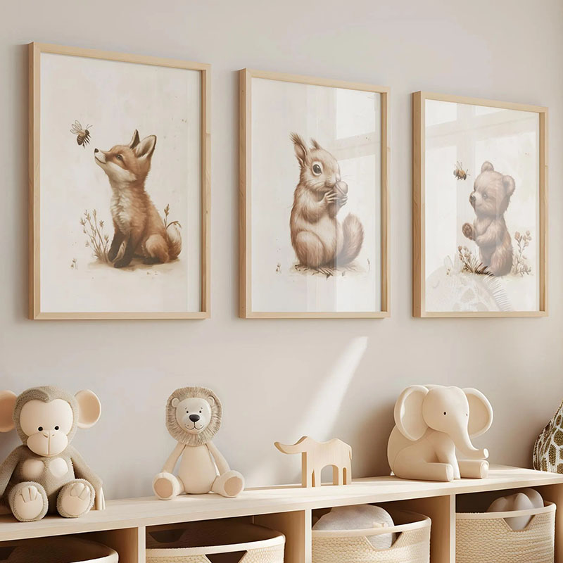 Baby Nursery Paintings - Beer Konijn Vos Herten Eekhoorn Muis