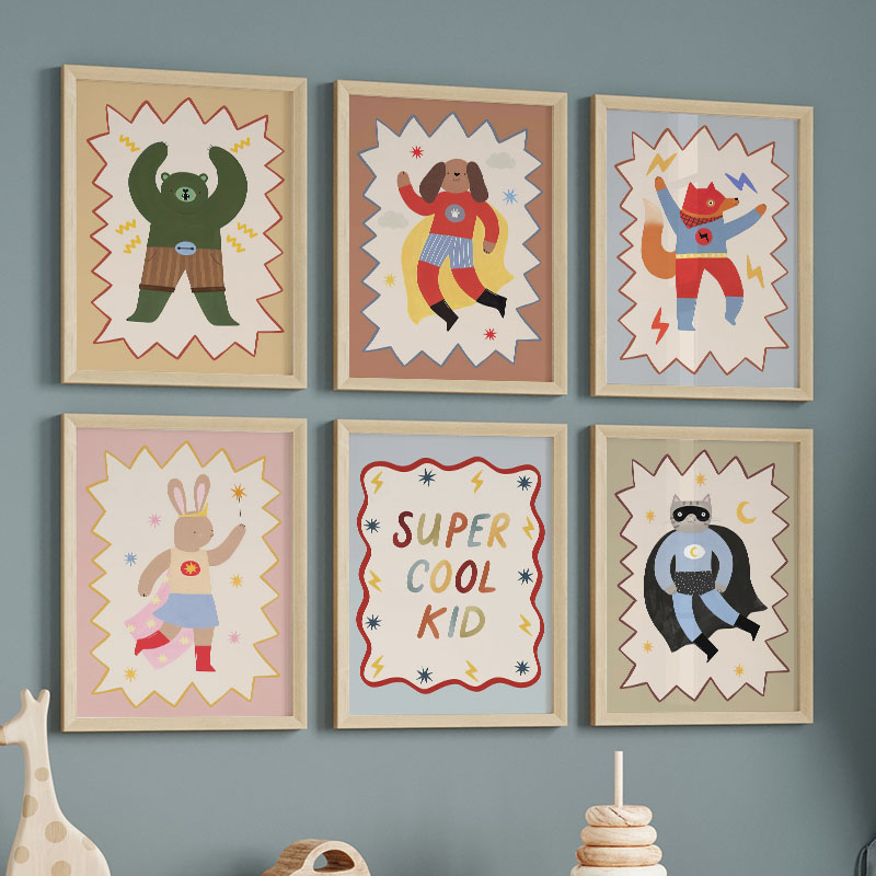 Baby Nursery Paintings - Grappige cartoon super coole kinderkamer wanddecoratie
