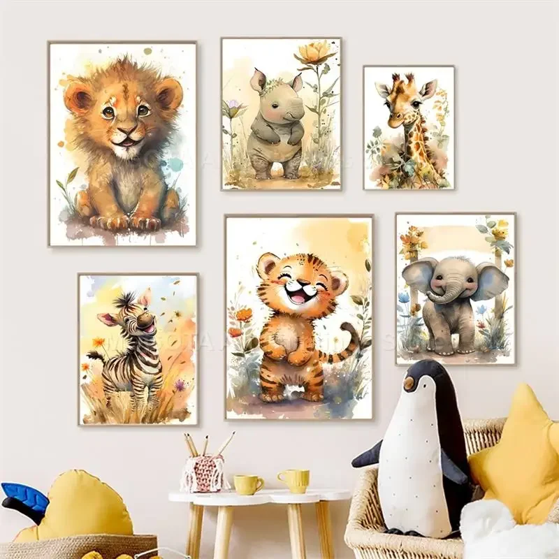 Aquarel Leeuw Giraffe Tijger O - Baby Nursery Paintings recensie en prijs