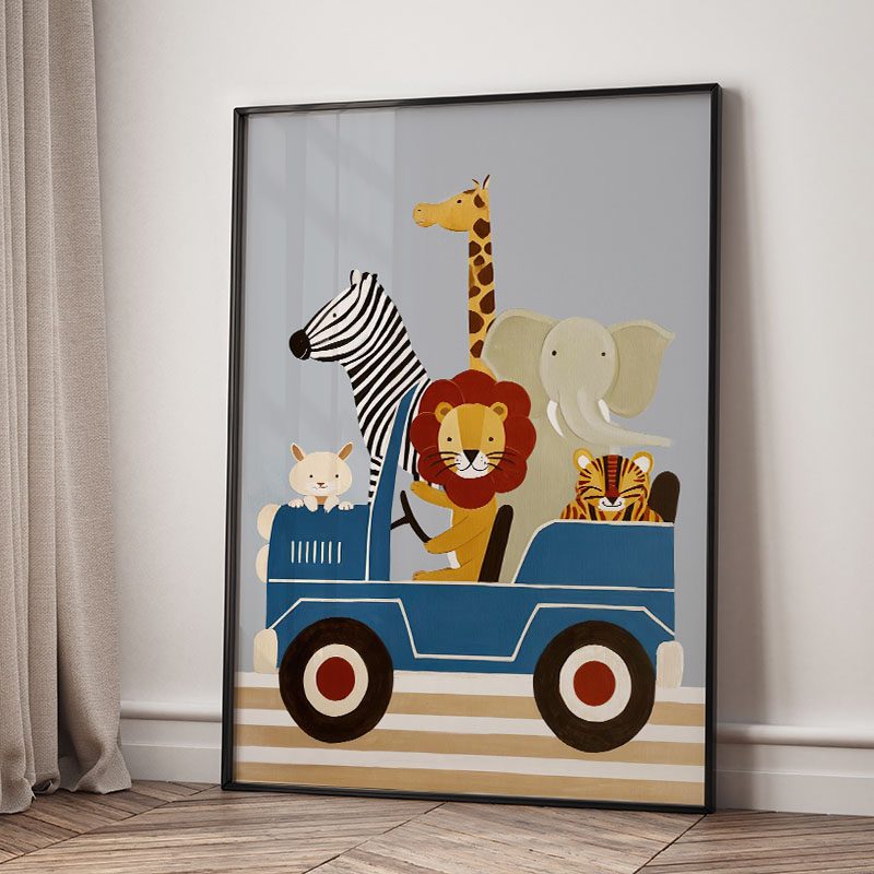 Grappige cartoon dieren auto b - Baby Nursery Paintings recensie en prijs