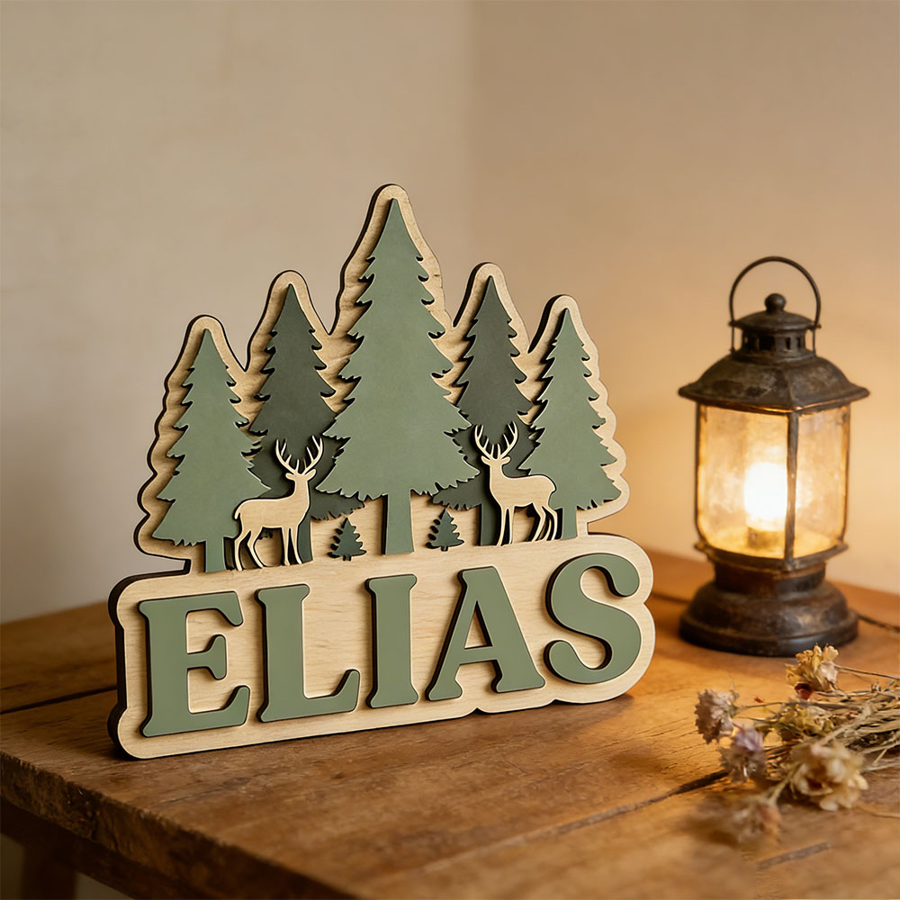 Houten bord met bosdieren- en  - Baby Nursery Forest Theme recensie en prijs